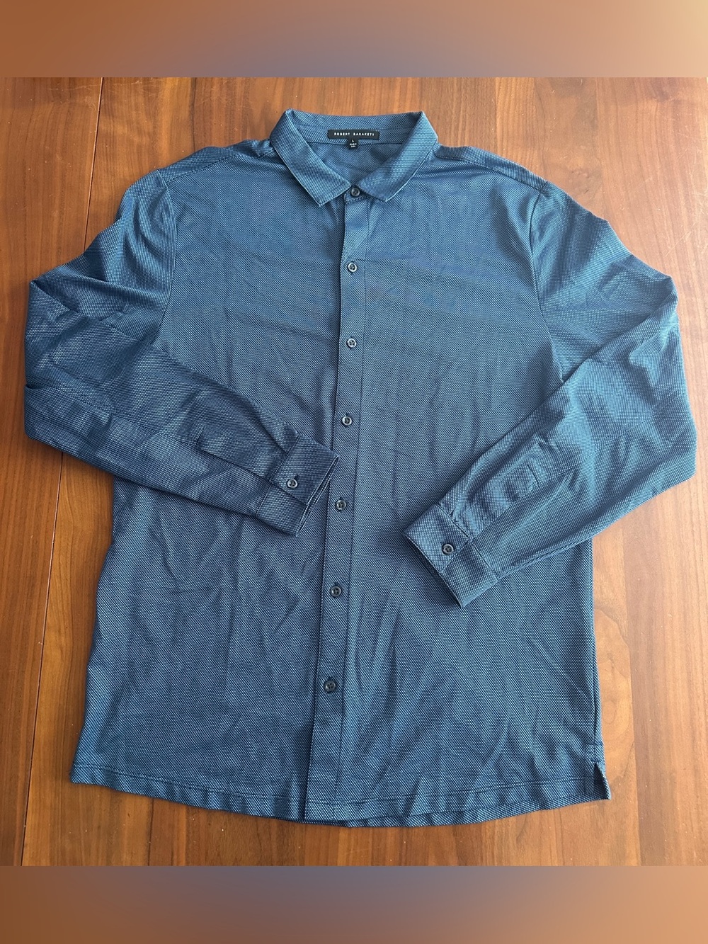 Blue print button up dress shirt
